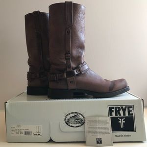 Frye Heath Belted Harness Boots in Dark Brown, Men’s Size 9